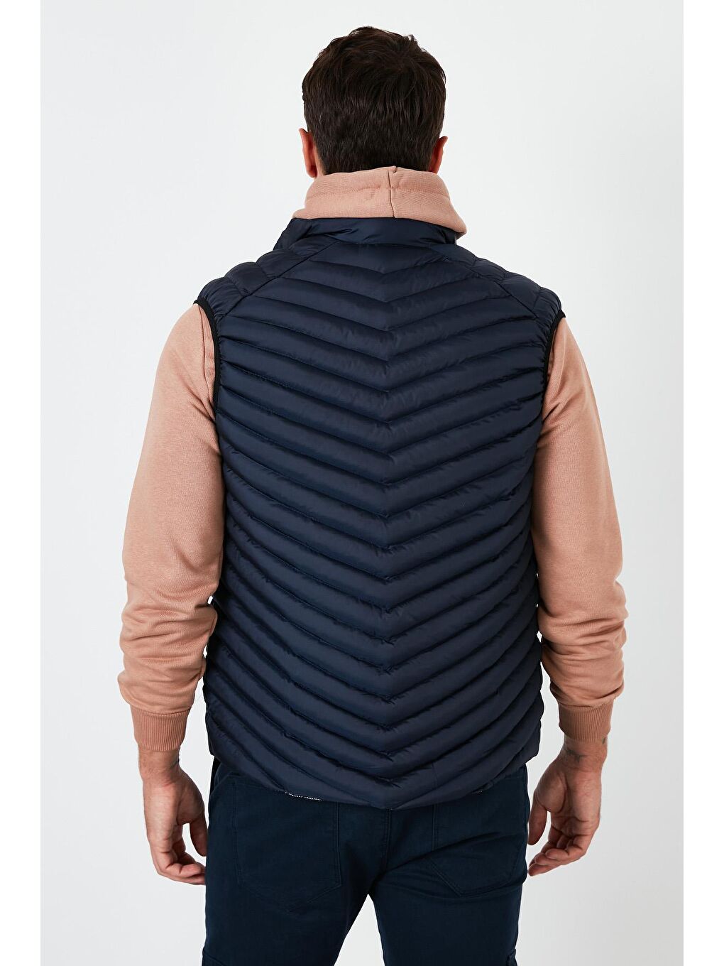 Lacivert Fermuarlı Dik Yaka Kapitone Şişme Erkek Yelek 5852004-4