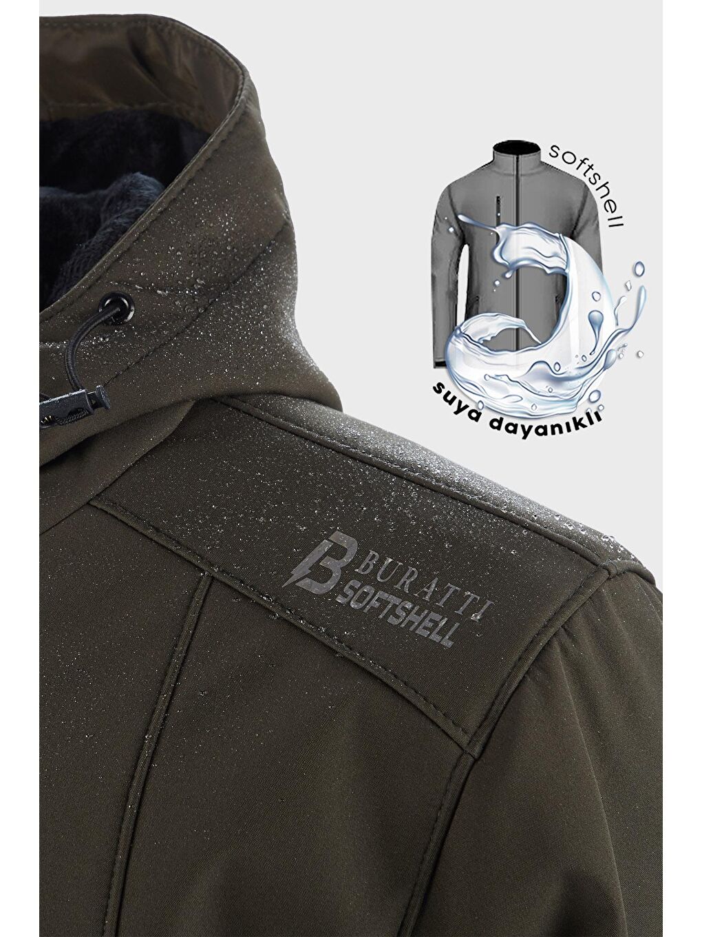 Haki Slim Fit Suya ve Rüzgara Dayanıklı Soft Shell Kapüşonlu Mont 5855070-1