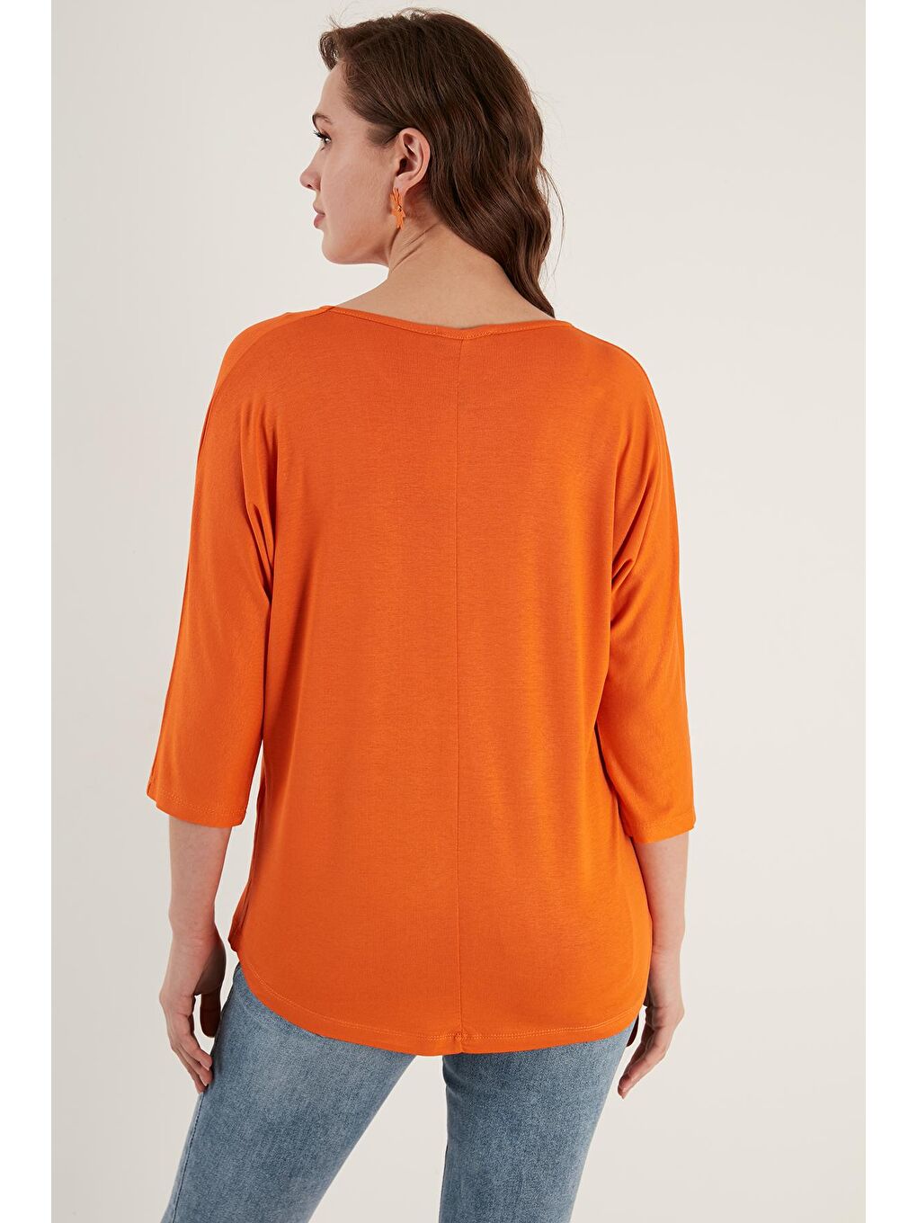 Turuncu Bisiklet Yaka Truvakar Kol Kadın Tişört 5861416Y-4