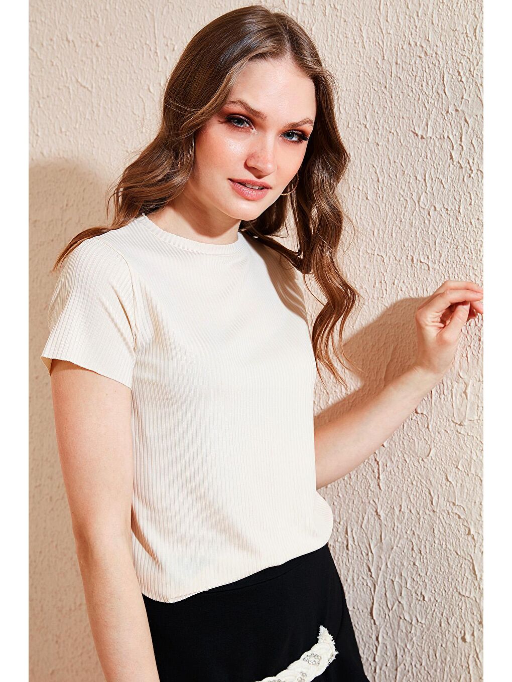 Gri Bisiklet Yaka Yırtmaç Detaylı Bluz 5863431-1