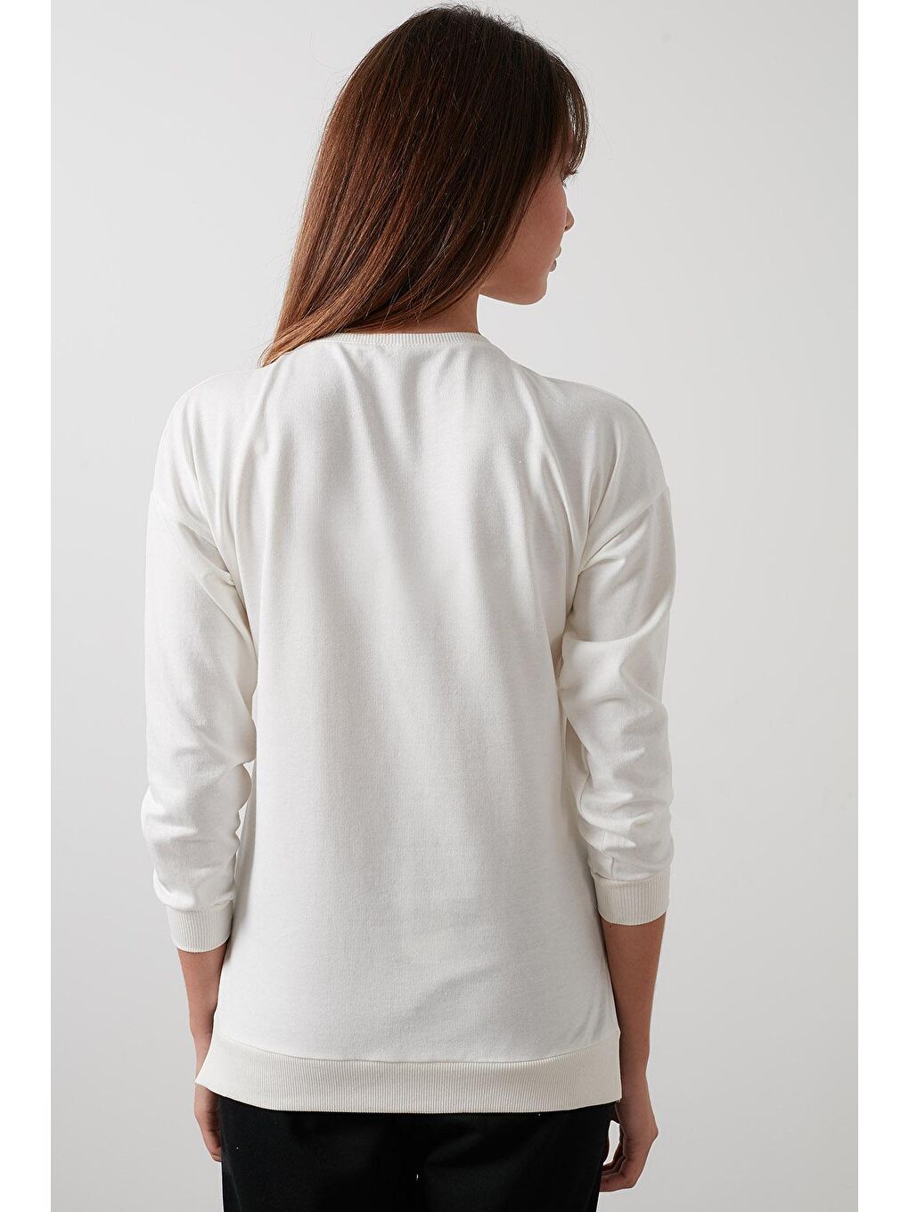 Ekru Pamuklu Baskılı Bisiklet Yaka Örme Tunik 5863849-4