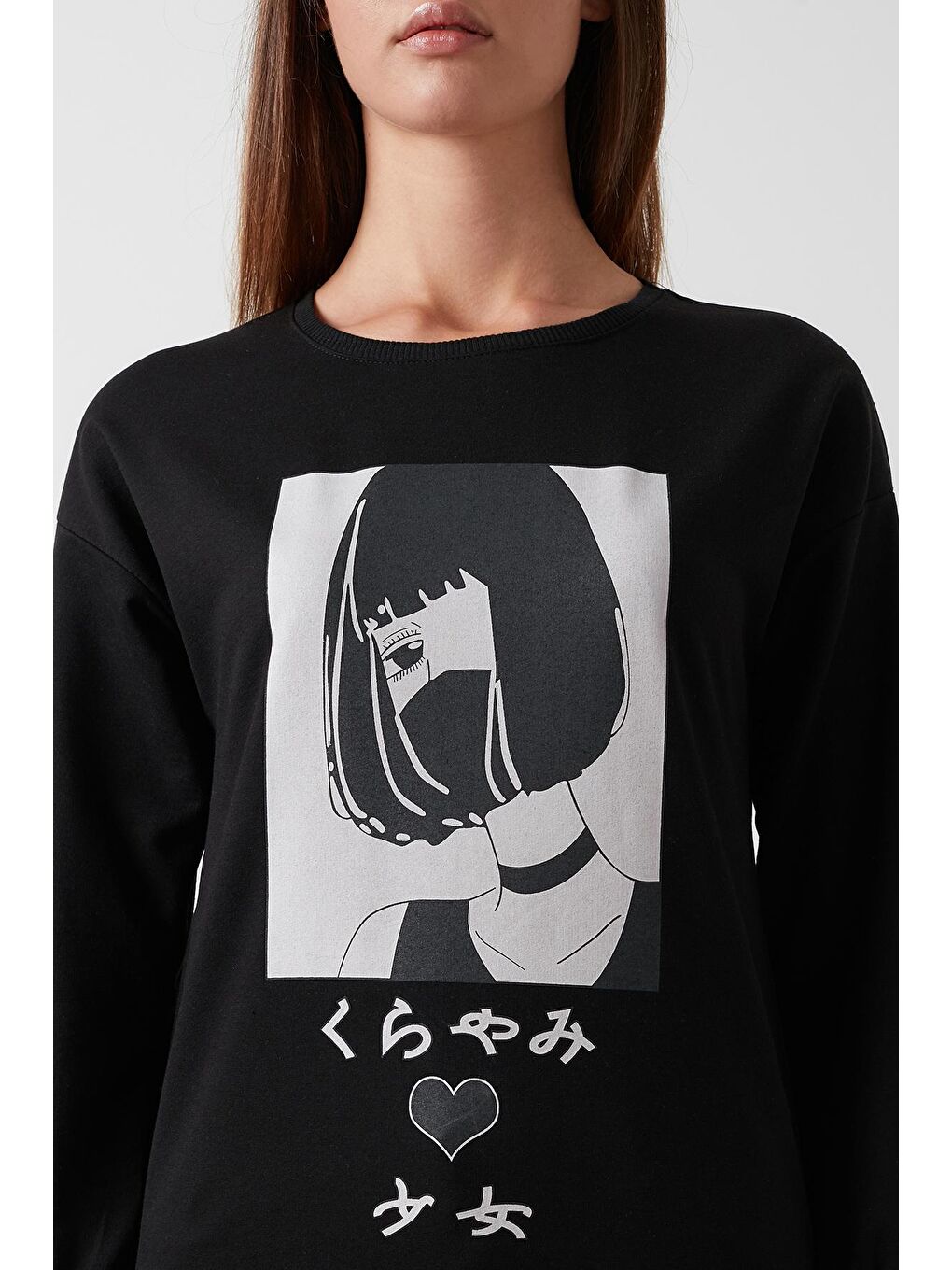 Siyah Pamuklu Baskılı Bisiklet Yaka Örme Tunik 5863849-3