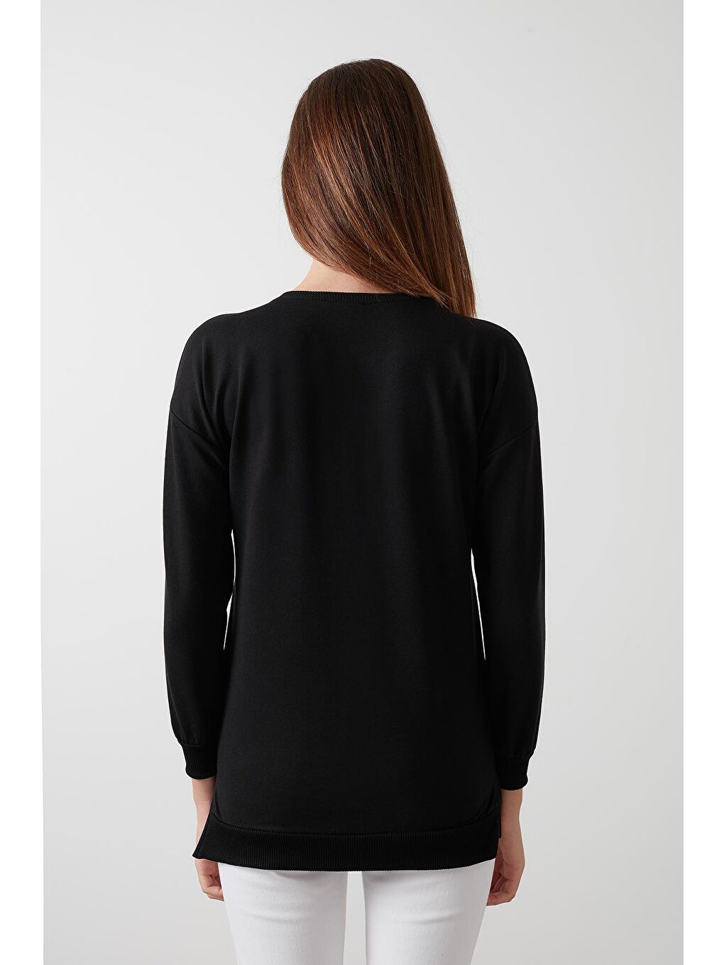 Siyah Pamuklu Baskılı Bisiklet Yaka Örme Tunik 5863849-4