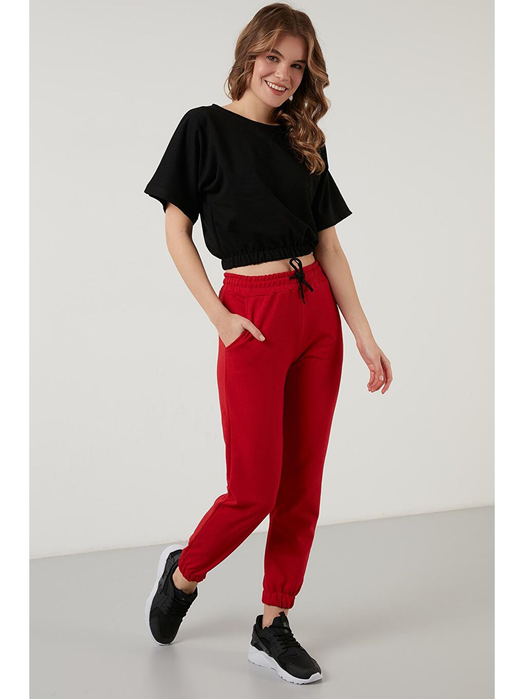 Kırmızı Pamuklu Beli Ve Paçası Lastikli Basic Jogger Eşofman Altı 5864171