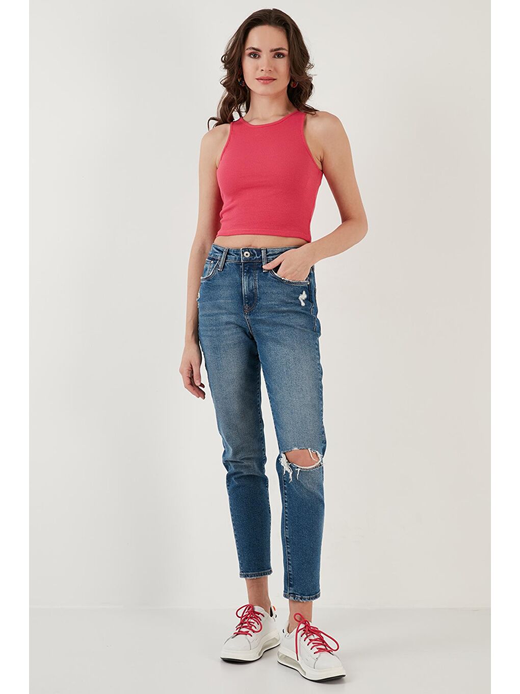 Fuşya % 100 Pamuk Fitilli Super Crop Örme Atlet 5864215-1