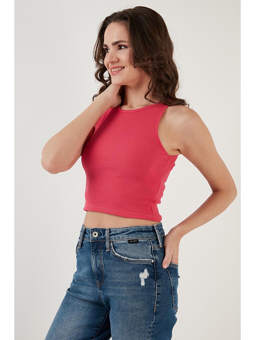 Fuşya % 100 Pamuk Fitilli Super Crop Örme Atlet 5864215-2