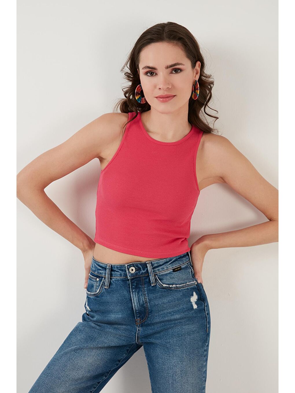 Fuşya % 100 Pamuk Fitilli Super Crop Örme Atlet 5864215-3