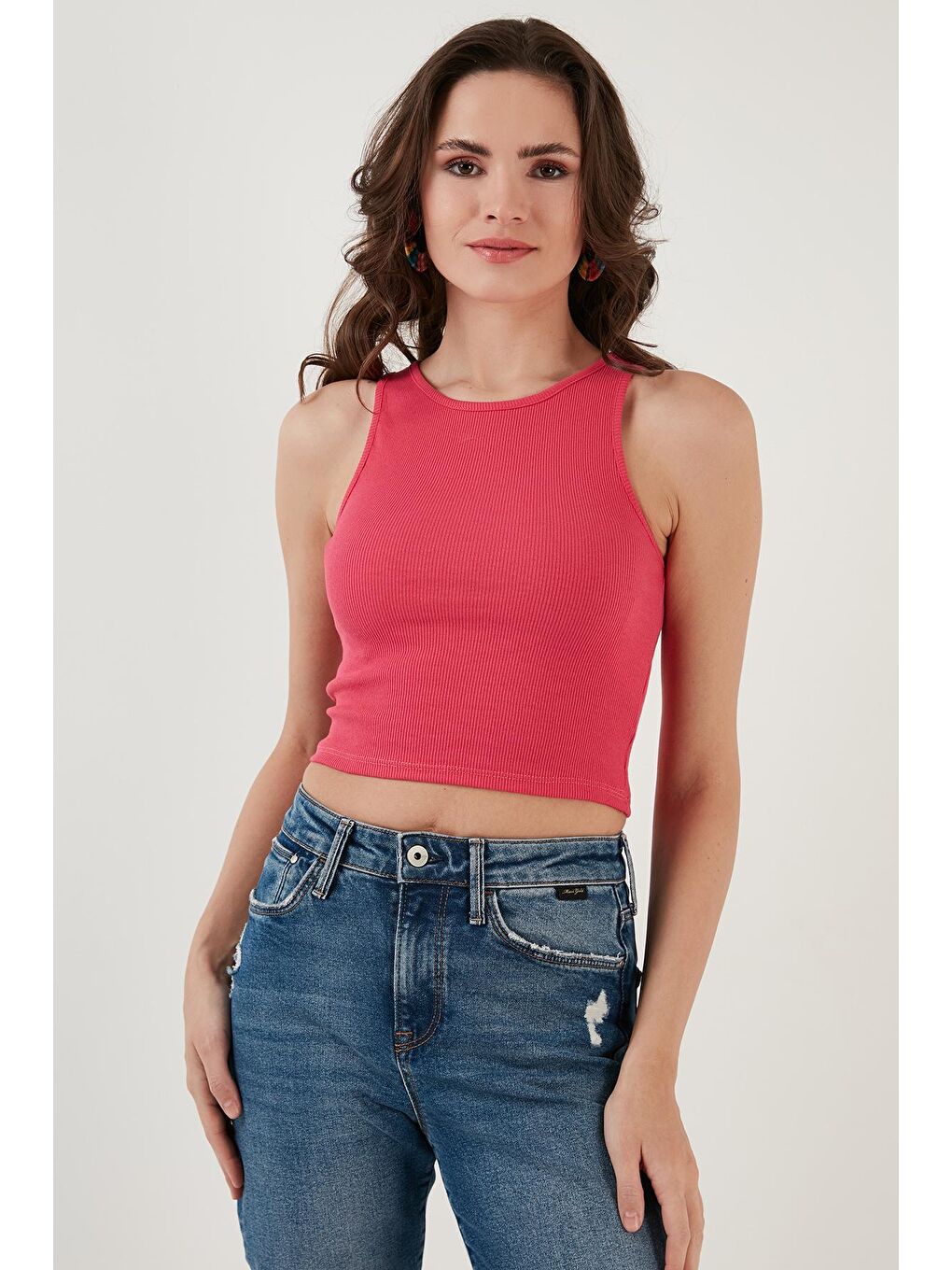 Fuşya % 100 Pamuk Fitilli Super Crop Örme Atlet 5864215-4