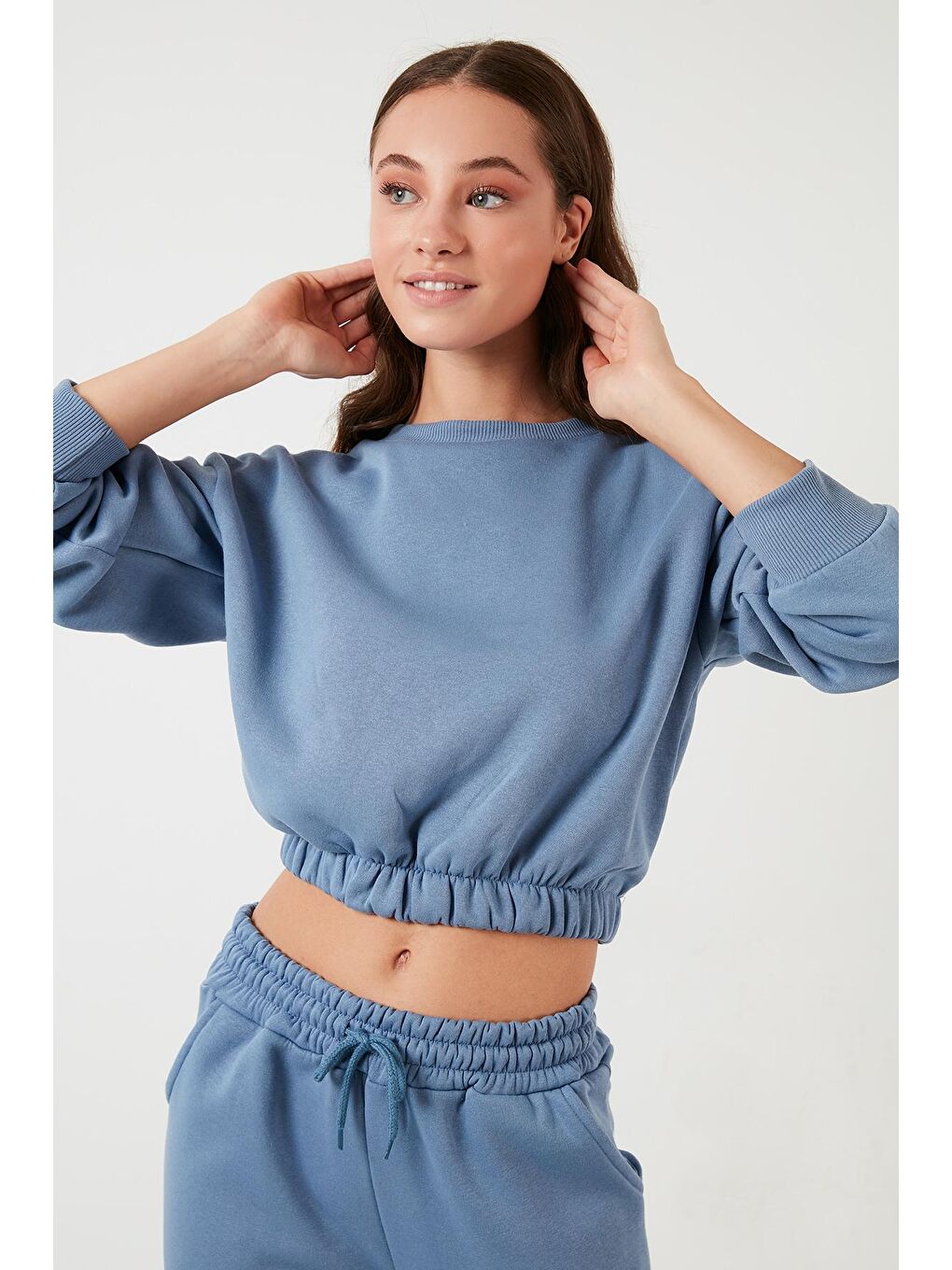 Mavi Bisiklet Yaka Pamuklu Cepli Crop Spor Takım 5864276-1