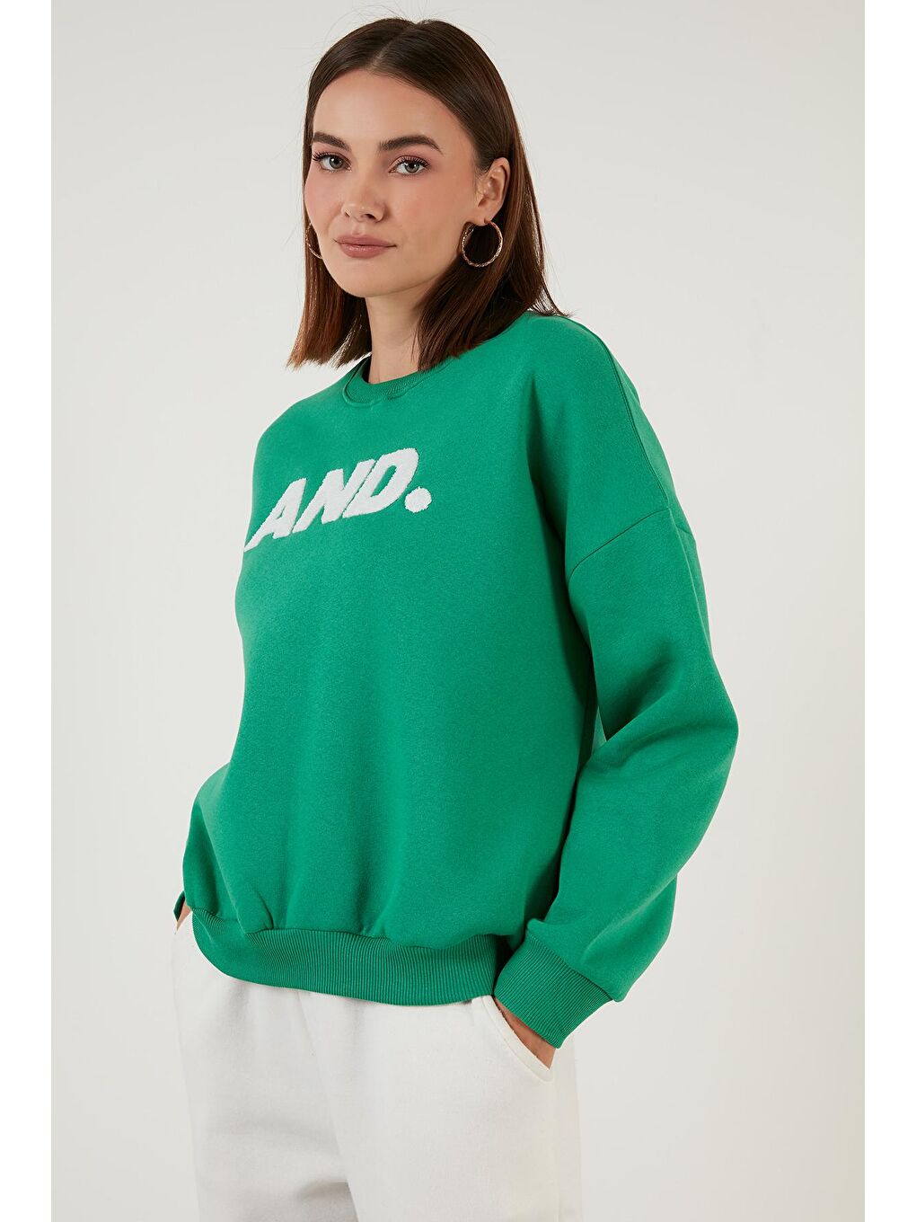 Yeşil Regular Fit Bisiklet Yaka Kalın İçi Polarlı Şardonlu Kışlık Örme Sweat 5864880-1