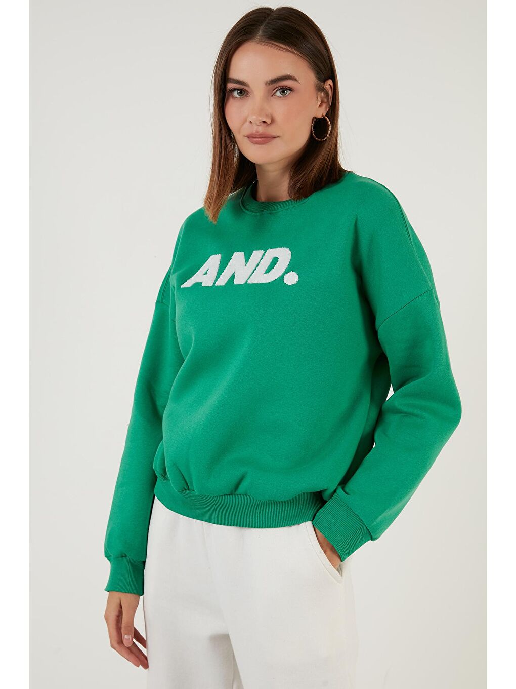 Yeşil Regular Fit Bisiklet Yaka Kalın İçi Polarlı Şardonlu Kışlık Örme Sweat 5864880-3