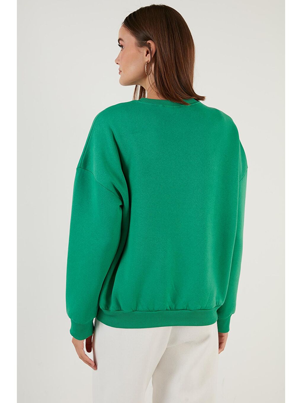 Yeşil Regular Fit Bisiklet Yaka Kalın İçi Polarlı Şardonlu Kışlık Örme Sweat 5864880-4