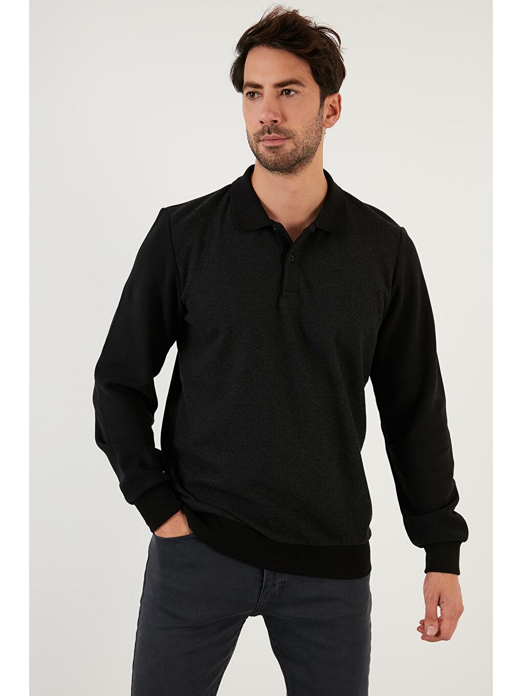 Siyah Pamuklu Regular Fit Polo Yaka Sweat 5905040