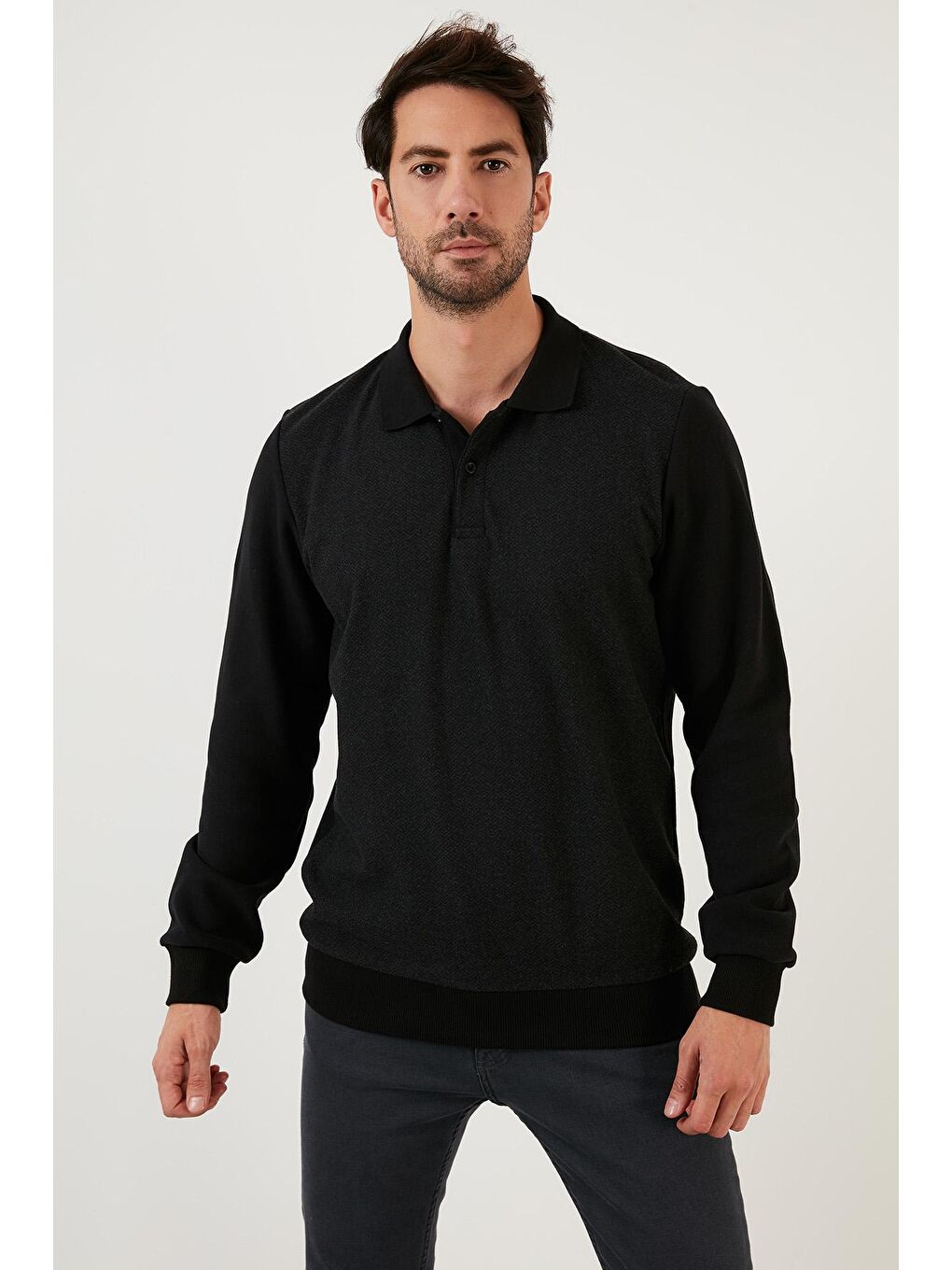Siyah Pamuklu Regular Fit Polo Yaka Sweat 5905040-1