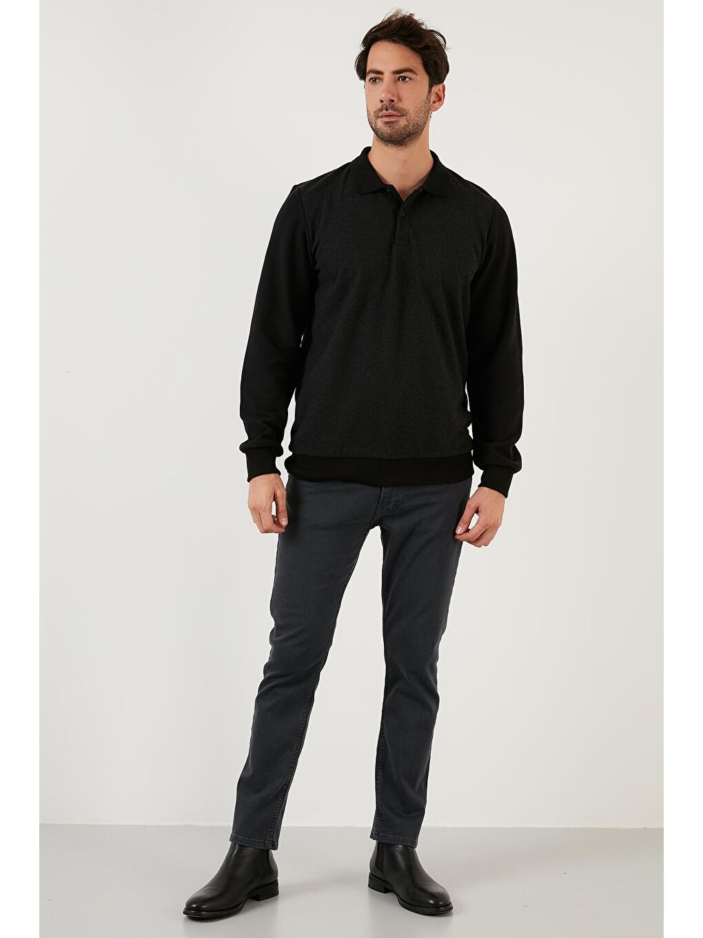 Siyah Pamuklu Regular Fit Polo Yaka Sweat 5905040-3