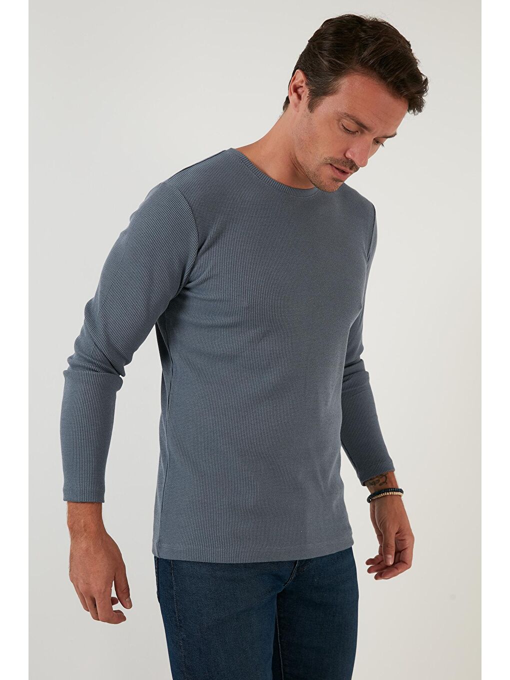 Buratti Gri Pamuklu Bisiklet Yaka Slim Fit Basic Erkek Sweatshirt 5905073 - 3