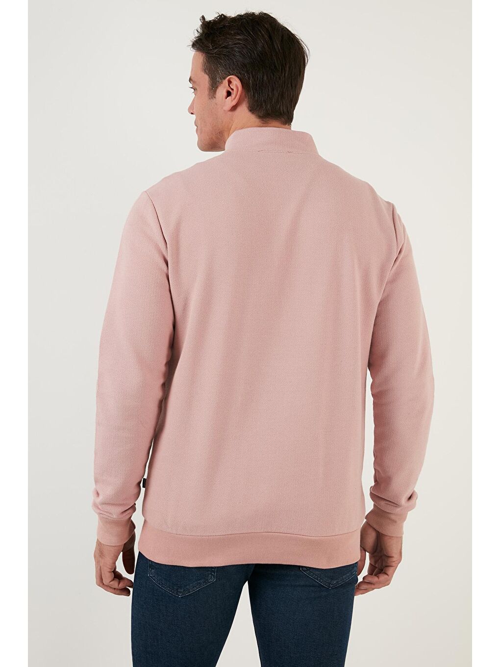 Pembe Pamuklu Slim Fit Yarım Fermuarlı Dik Yaka Sweat 5905400-4