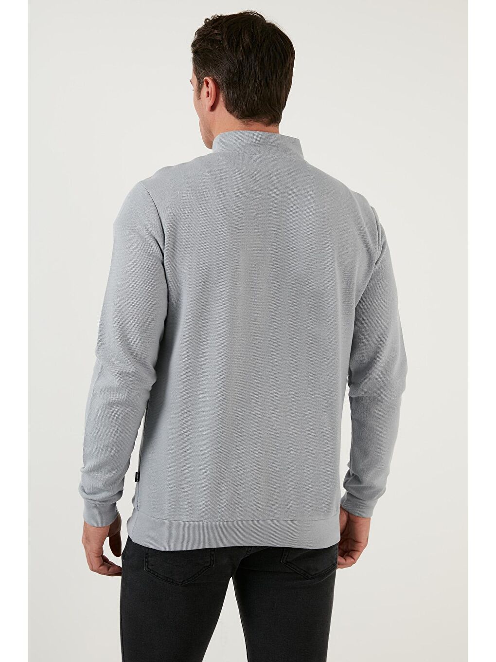 Gri Pamuklu Slim Fit Yarım Fermuarlı Dik Yaka Sweat 5905400-4