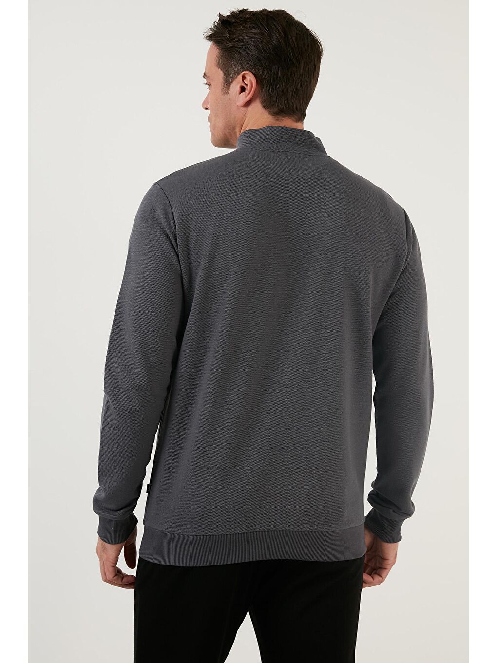 Antrasit Pamuklu Slim Fit Yarım Fermuarlı Dik Yaka Erkek Sweat 5905400-4