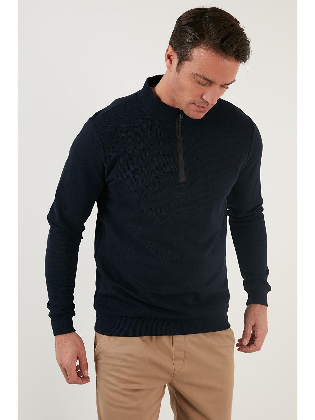 Buratti Lacivert Pamuklu Slim Fit Yarım Fermuarlı Dik Yaka Erkek Sweatshirt 5905400 - 3