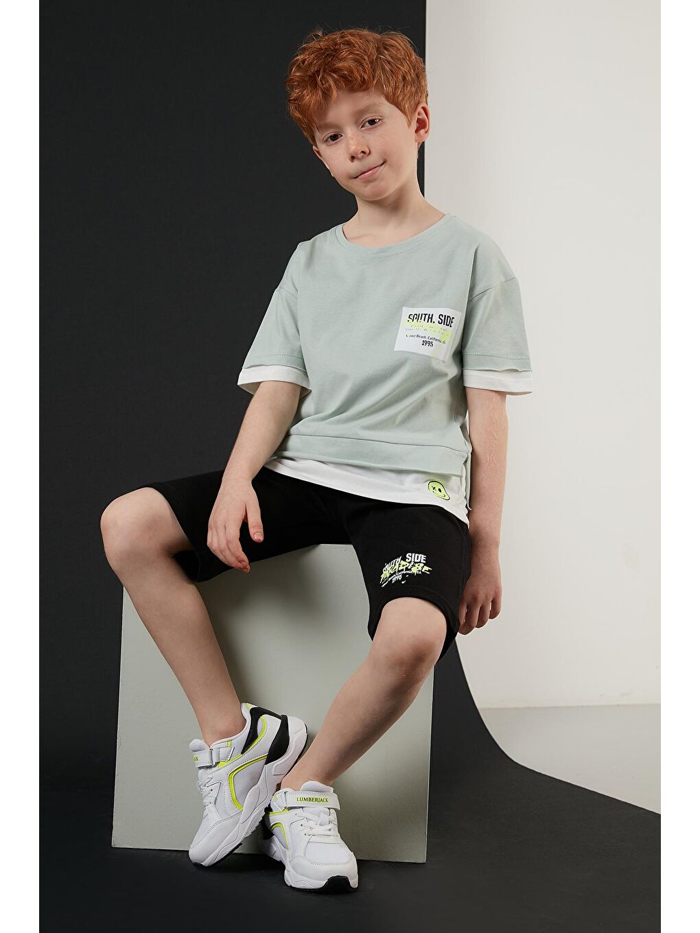 Yeşil % 100 Pamuk Baskılı Bisiklet Yaka 2'li Takım 59213413