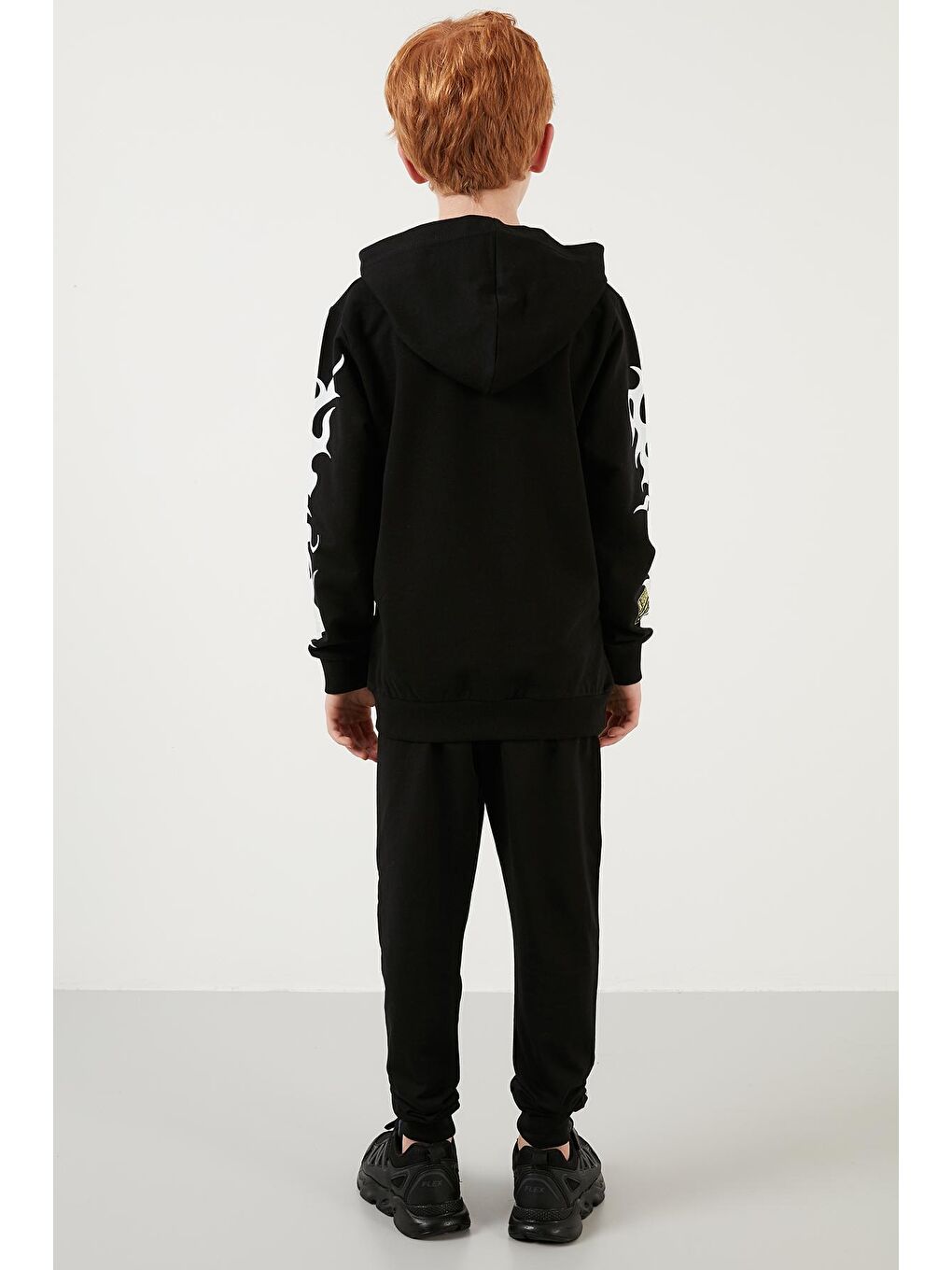 Siyah % 100 Pamuk Baskılı Cepli Kapüşonlu Spor Takım 59215600-4