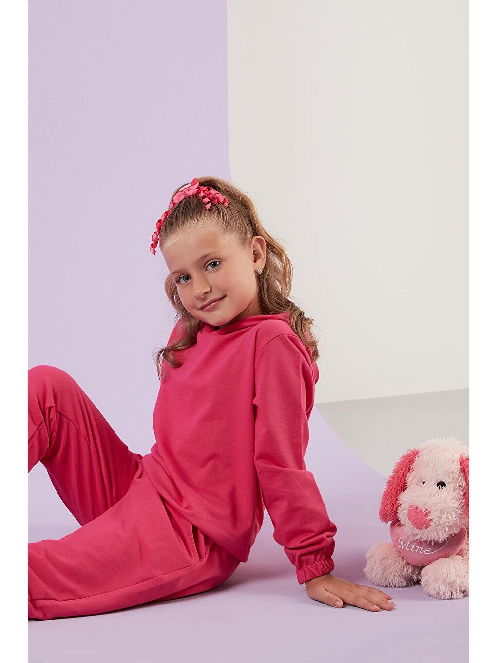 Fuşya Kapüşonlu Cepli % 100 Pamuk Unisex Çocuk Takım 5922021