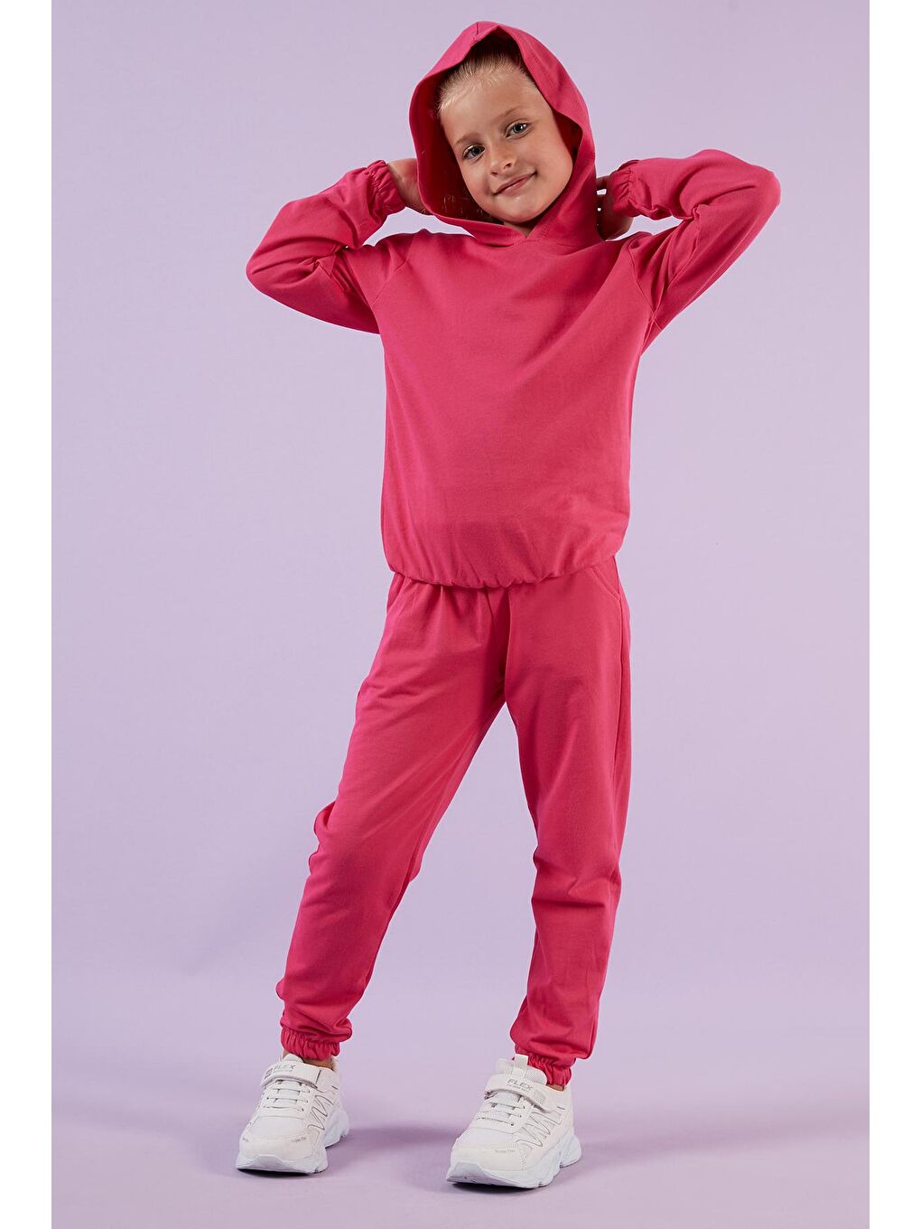 Fuşya Kapüşonlu Cepli % 100 Pamuk Unisex Çocuk Takım 5922021-1