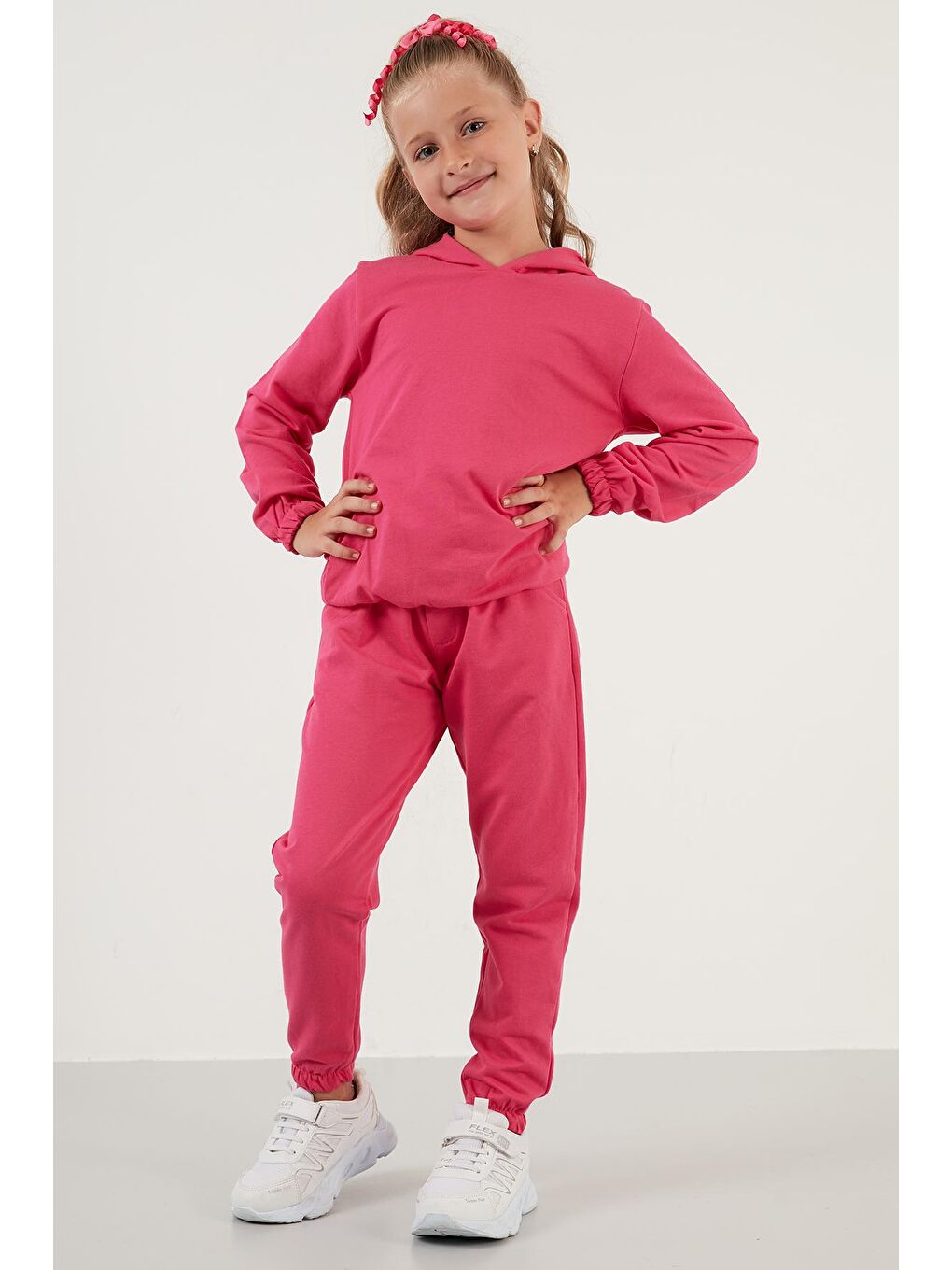 Fuşya Kapüşonlu Cepli % 100 Pamuk Unisex Çocuk Takım 5922021-2