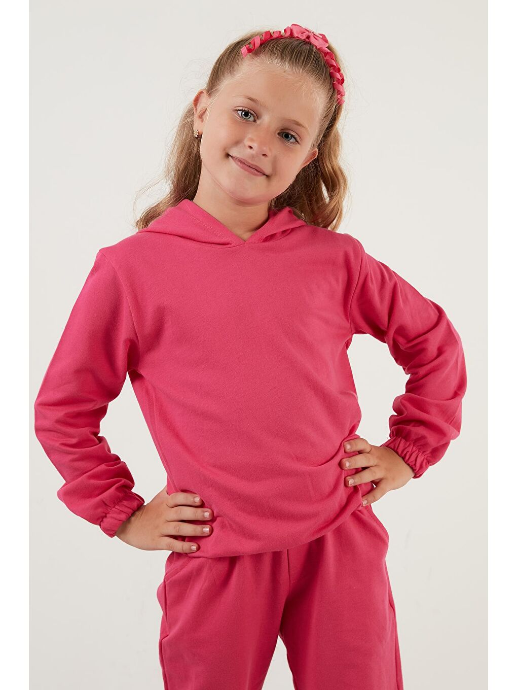 Fuşya Kapüşonlu Cepli % 100 Pamuk Unisex Çocuk Takım 5922021-3