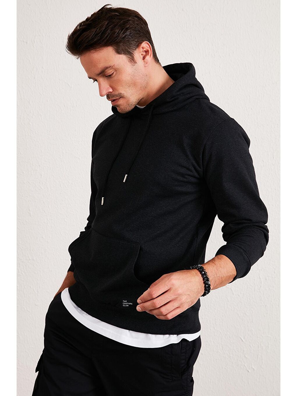 Gri Kanguru Cepli Şardonlu Slim Fit Kapüşonlu Kışlık Sweat 5975002-1