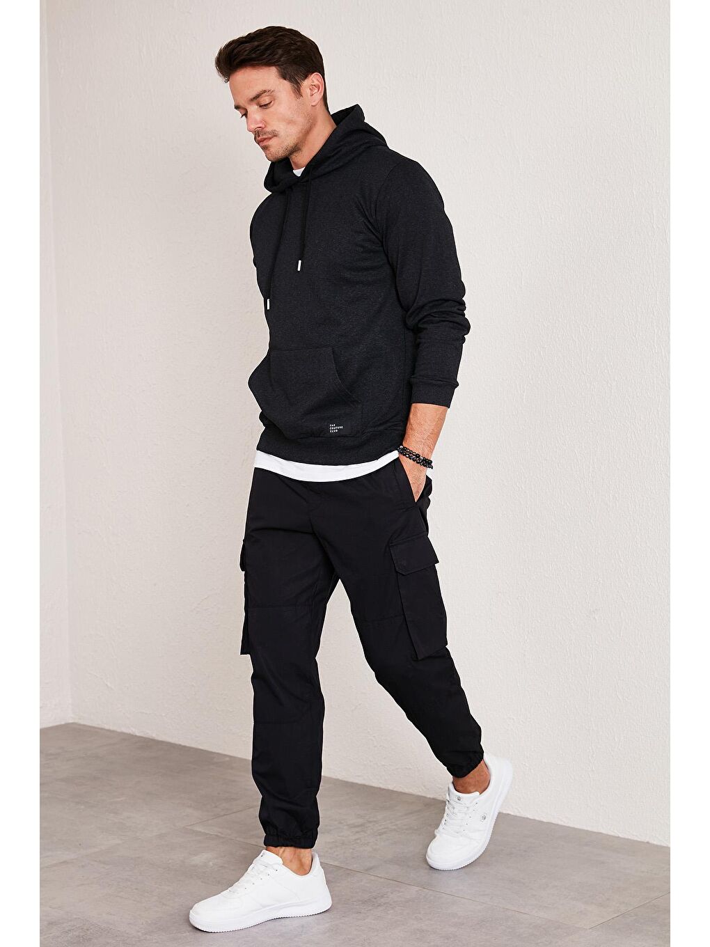 Gri Kanguru Cepli Şardonlu Slim Fit Kapüşonlu Kışlık Sweat 5975002-2