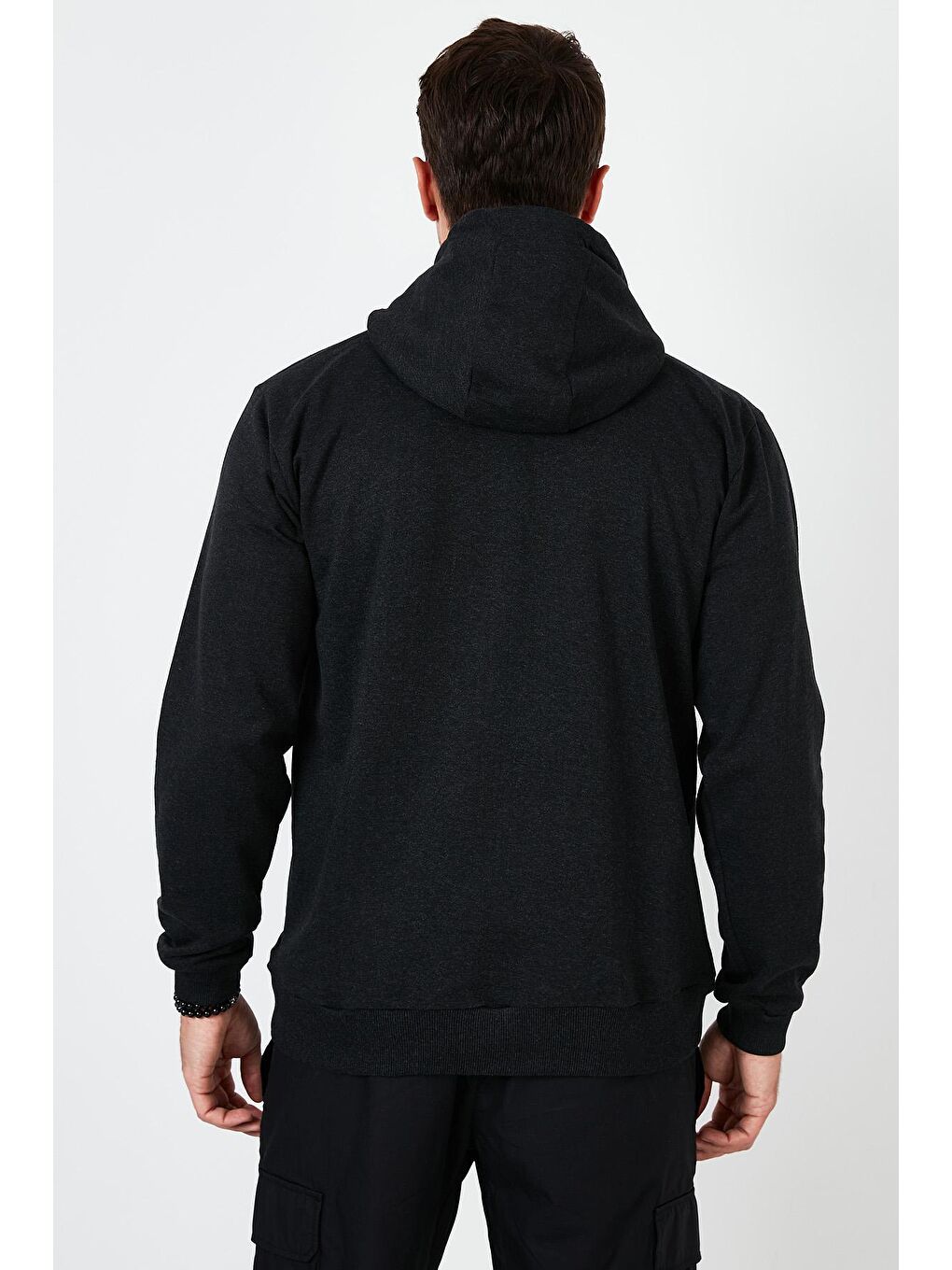 Gri Kanguru Cepli Şardonlu Slim Fit Kapüşonlu Kışlık Sweat 5975002-4