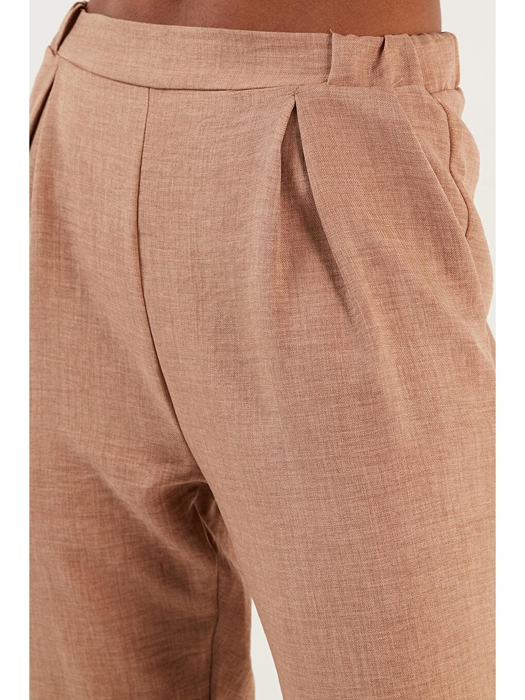 Kahverengi Keten Görünümlü Cepli Pantolon 611Au07-4