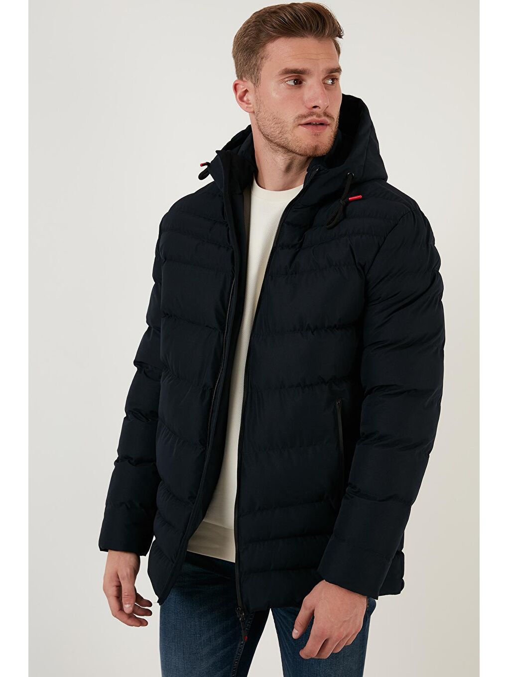 Lacivert Slim Fit Kapüşonlu Cepli Erkek Şişme Mont 6274818-1