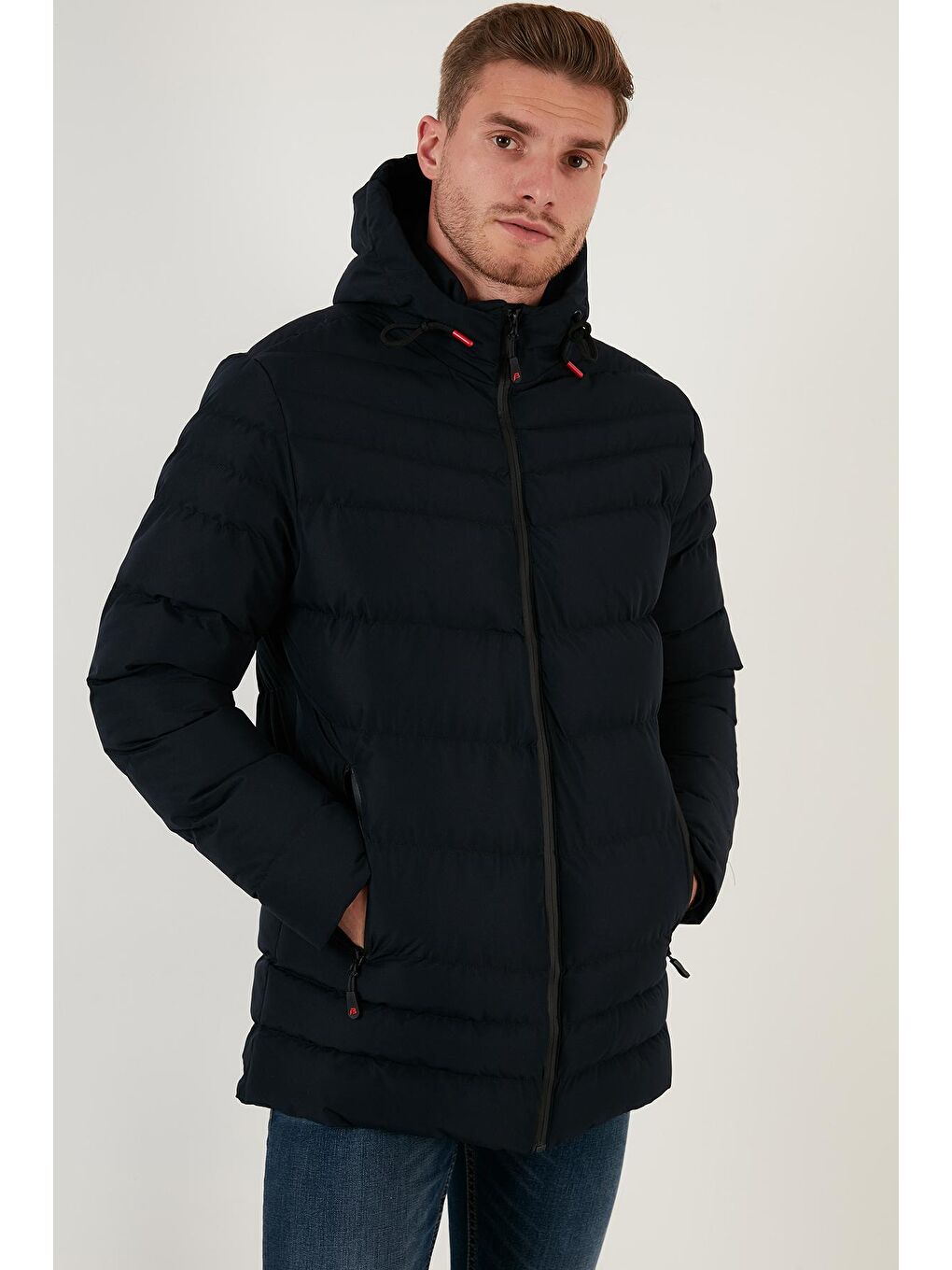 Lacivert Slim Fit Kapüşonlu Cepli Erkek Şişme Mont 6274818-3