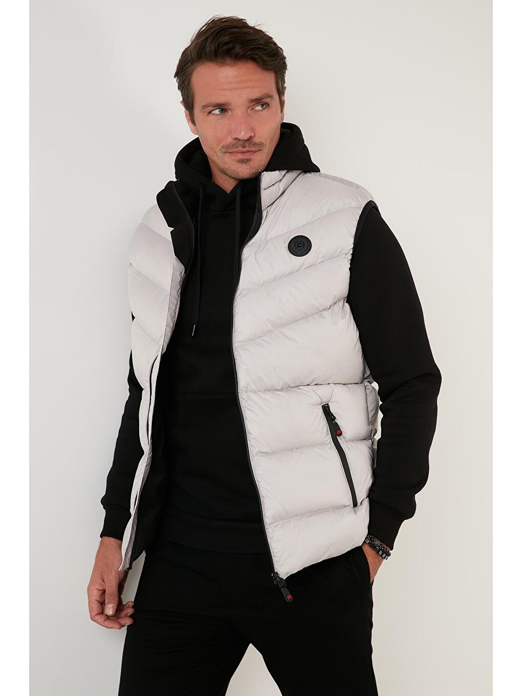 Gri Slim Fit Dik Yaka Cepli Şişme Yelek 6274850-2