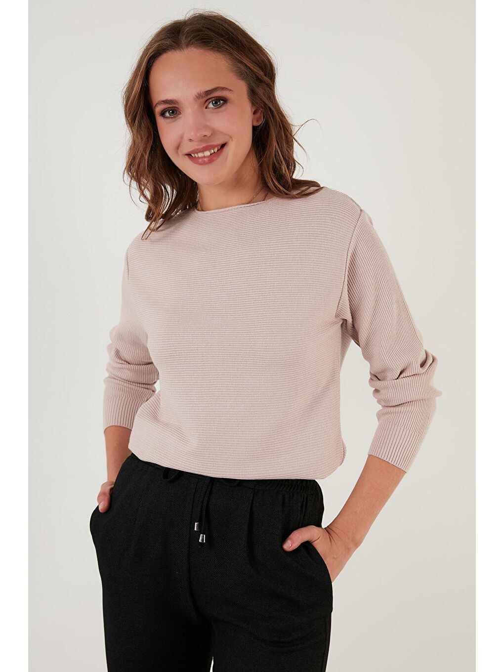 Pembe Bisiklet Yaka Dokulu Kazak 6310004