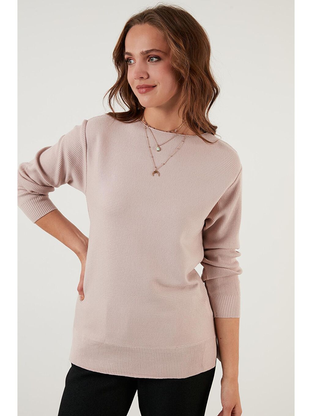 Pembe Bisiklet Yaka Dokulu Kazak 6310004-2