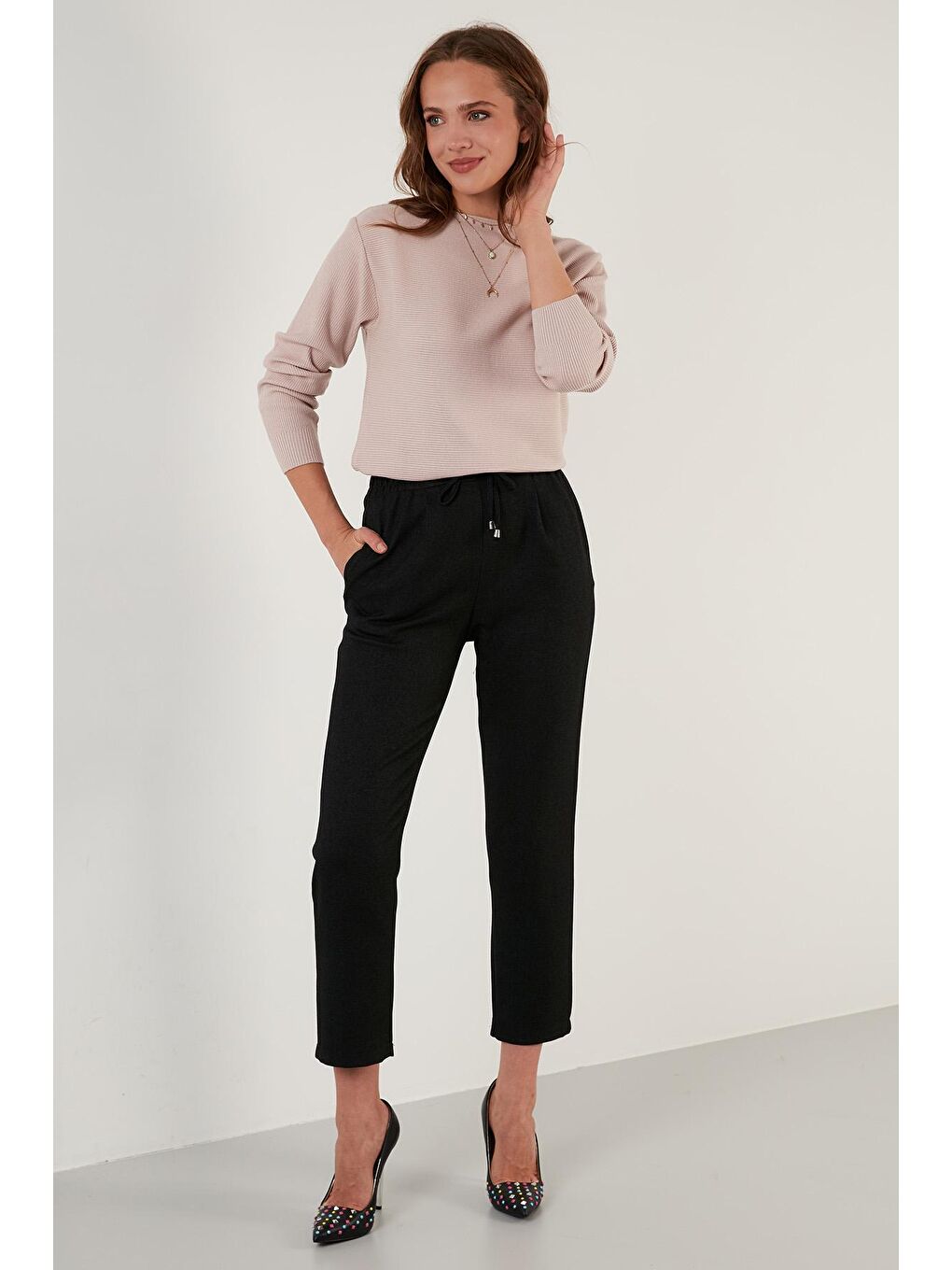 Pembe Bisiklet Yaka Dokulu Kazak 6310004-3