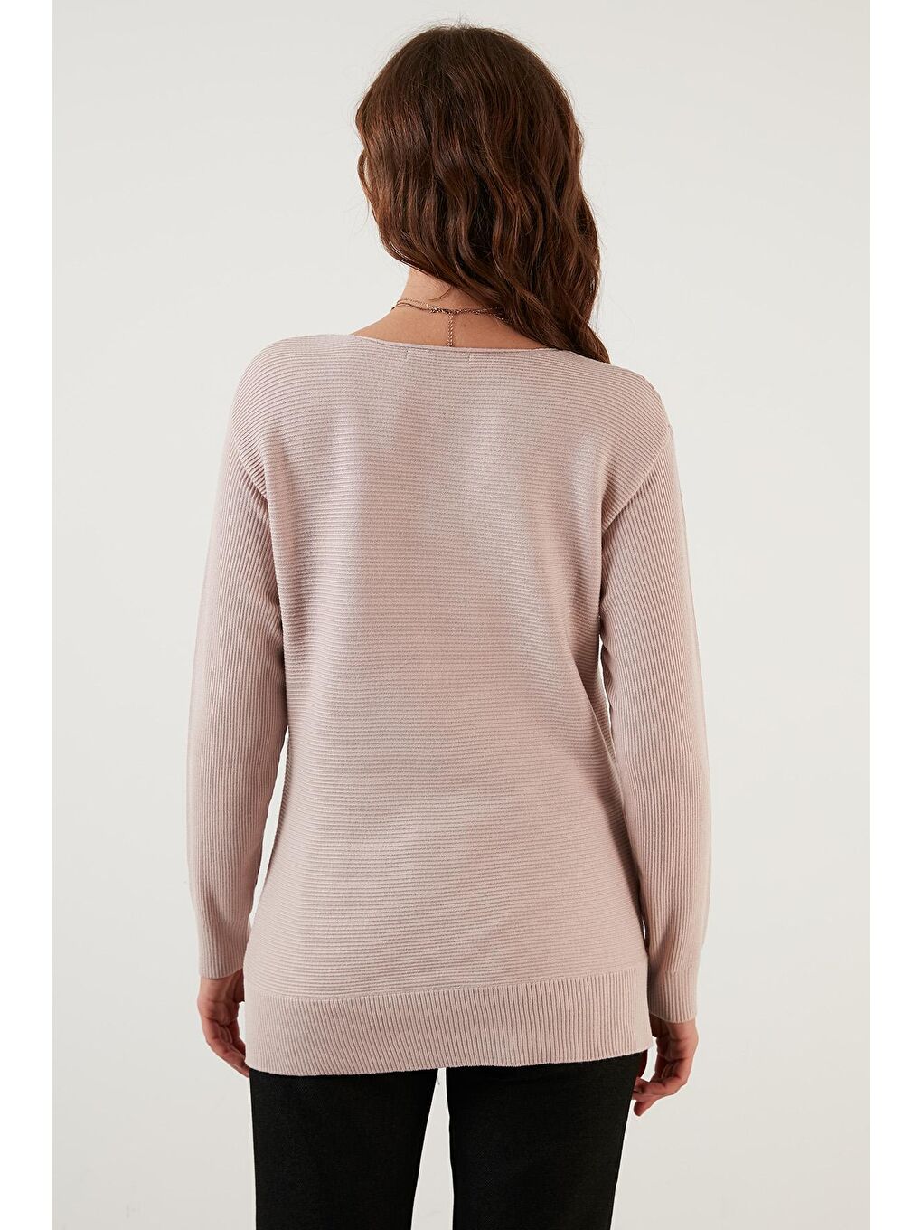 Pembe Bisiklet Yaka Dokulu Kazak 6310004-4