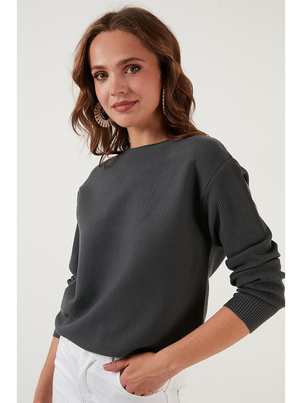 Antrasit Bisiklet Yaka Dokulu Kadın Kazak 6310004