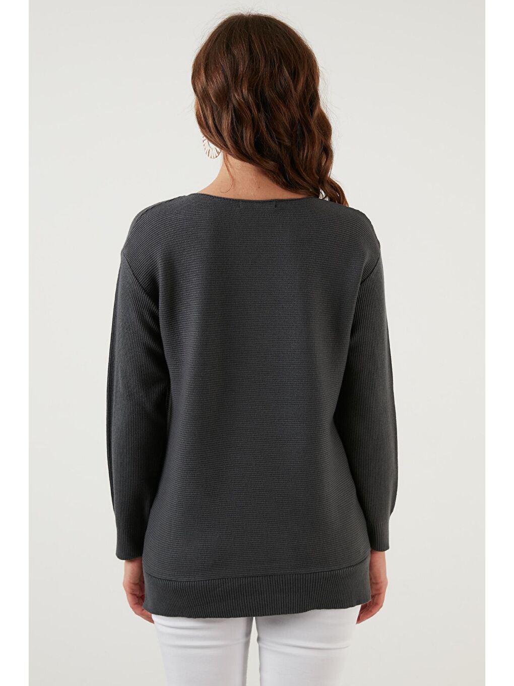 Antrasit Bisiklet Yaka Dokulu Kadın Kazak 6310004-4