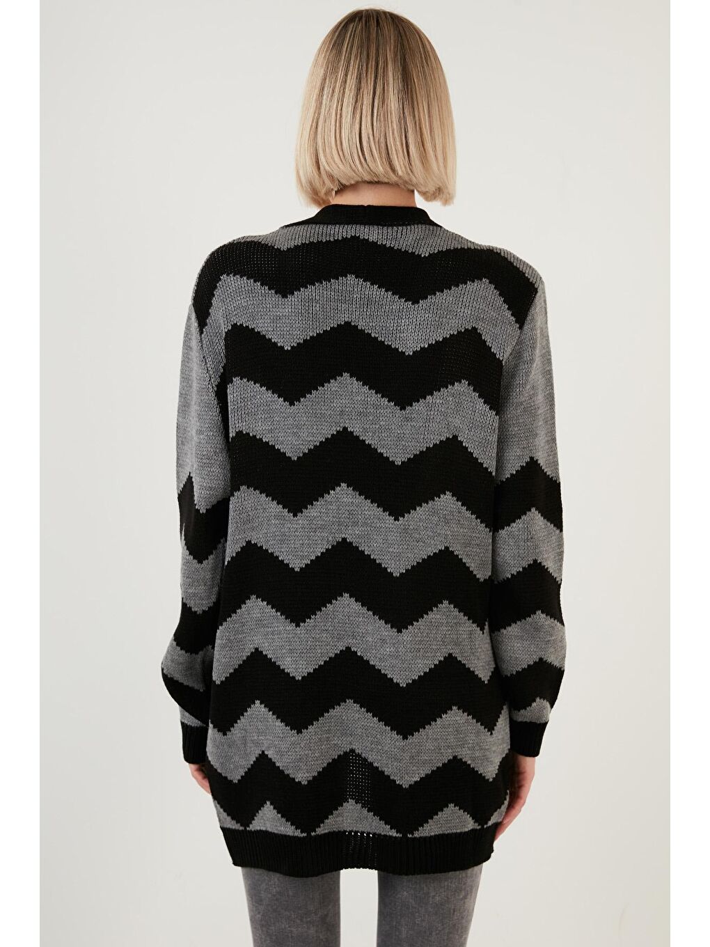 Siyah Renk Bloklu Cepli Uzun Hırka 6310006-4