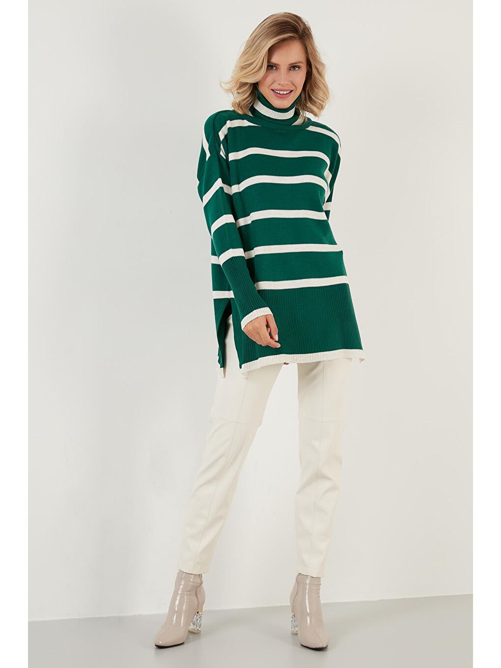 Yeşil Çizgili Balıkçı Yaka Uzun Kazak 6321016