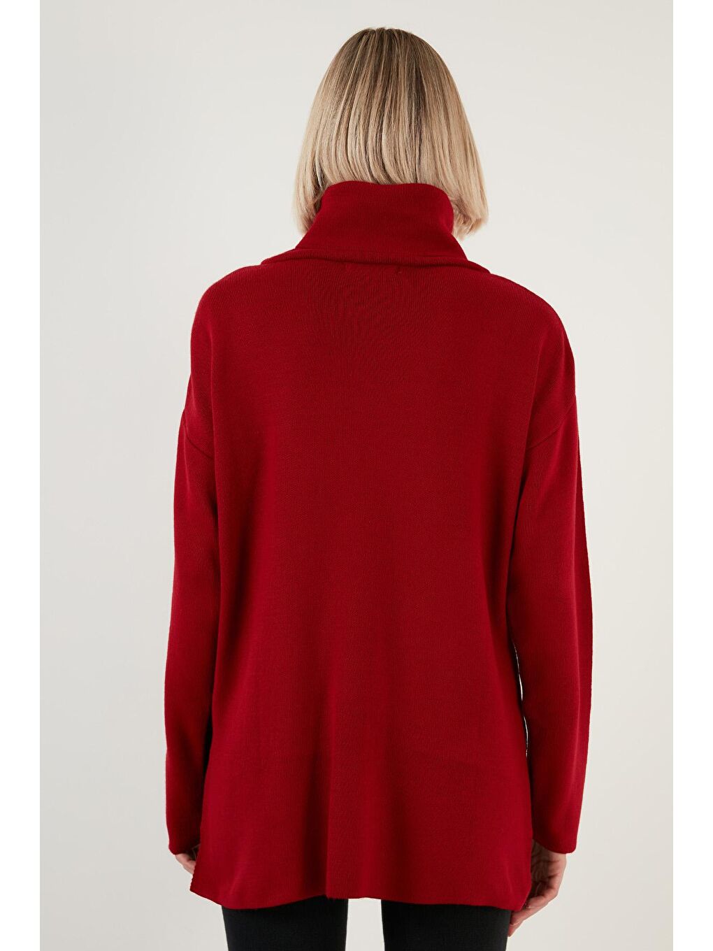 Kırmızı Önü Kısa Arkası Uzun Balıkçı Yaka Triko Kazak 6321048-4