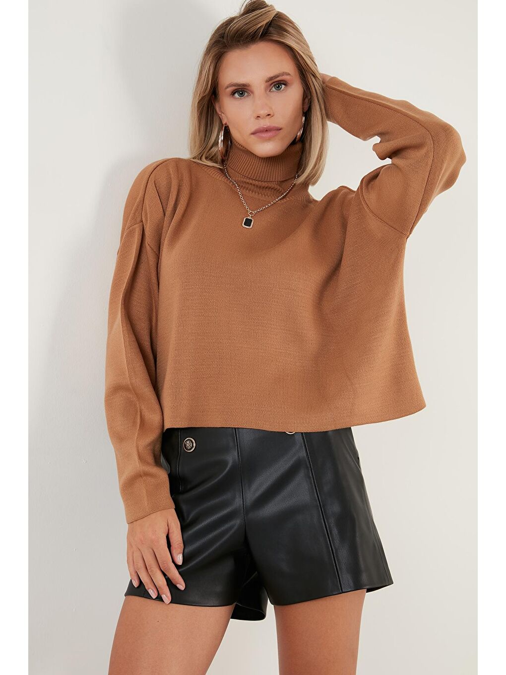 Kahverengi Soft Akrilik Balıkçı Yaka Triko Kazak 6321079