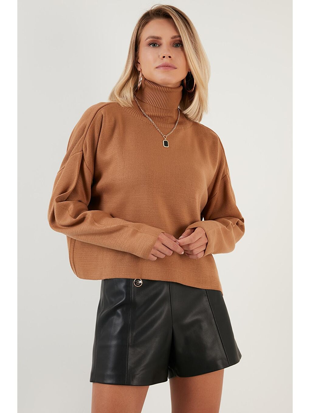 Kahverengi Soft Akrilik Balıkçı Yaka Triko Kazak 6321079-4