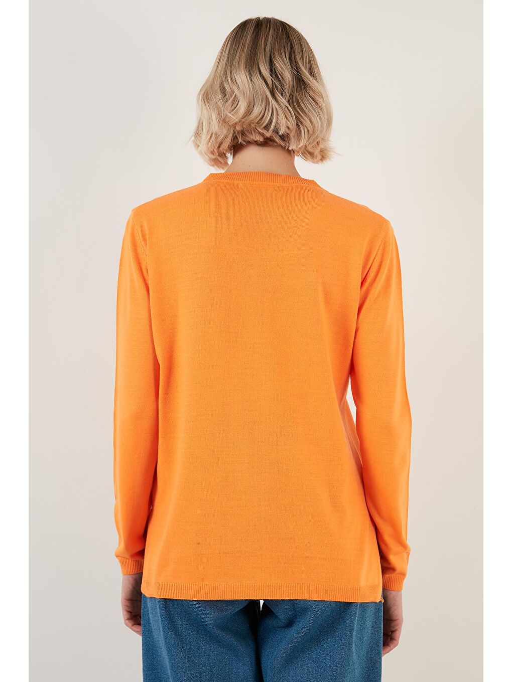 Turuncu Soft Akrilik V Yaka Triko Kazak 6327030-4