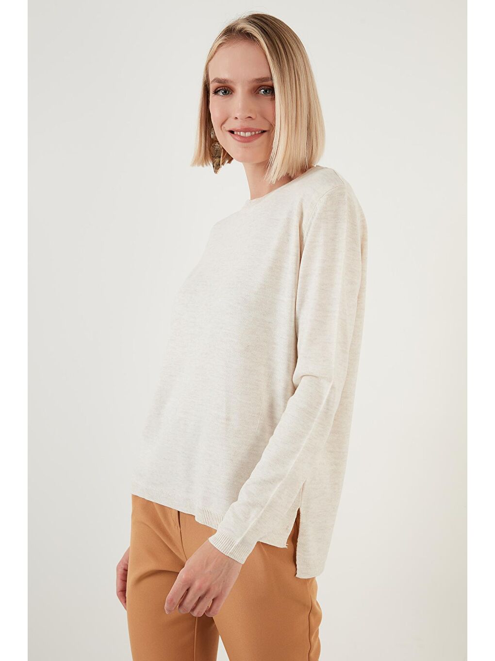 Ekru Soft Akrilik Bisiklet Yaka Triko Kazak 6327052-1